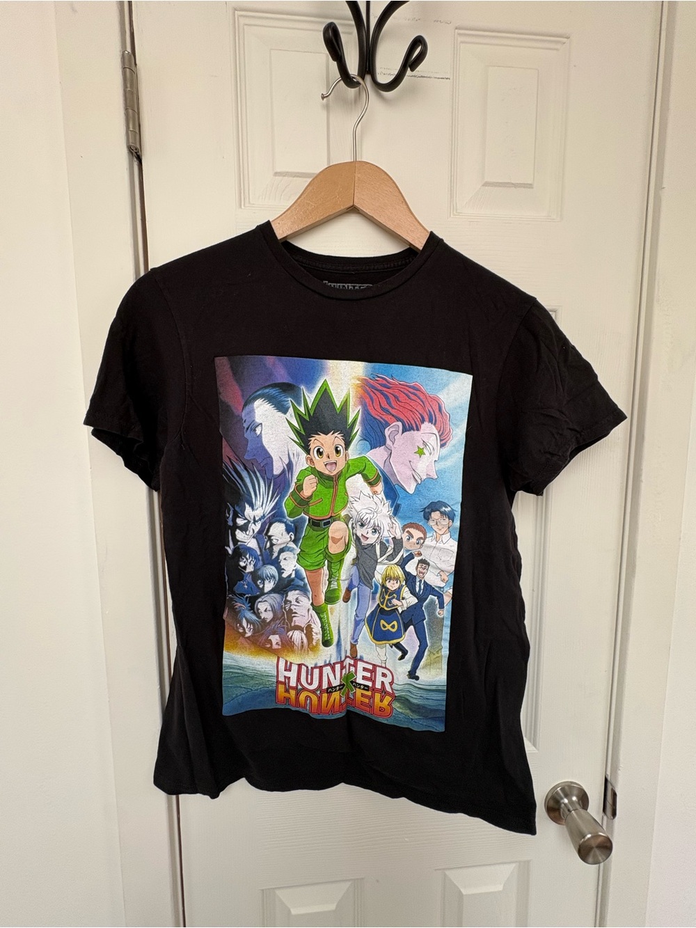 Hunter x Hunter Black Tee with Colorful Anime Character Print